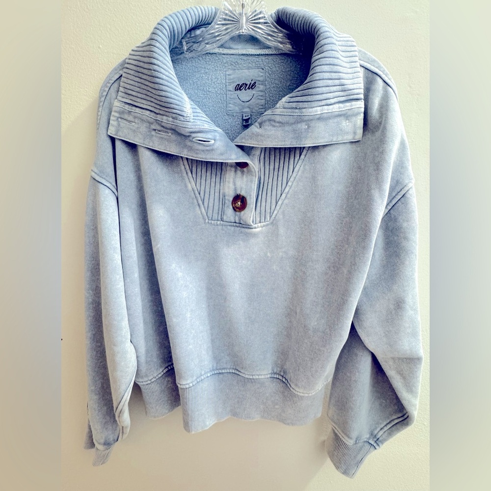 Aerie Collared Sweatshirt with Button Detail
